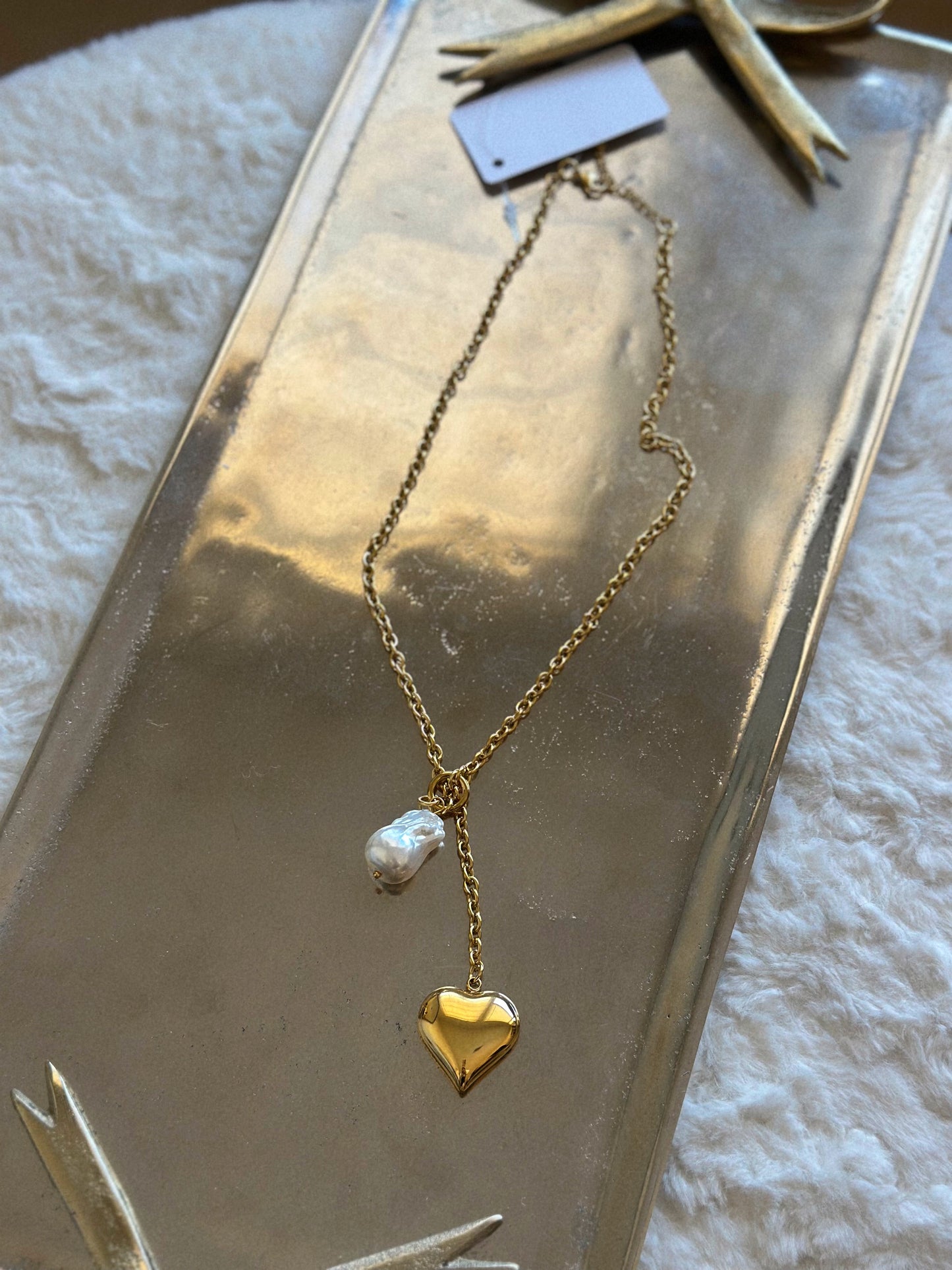 Golden Grace Pearl + Heart Necklace