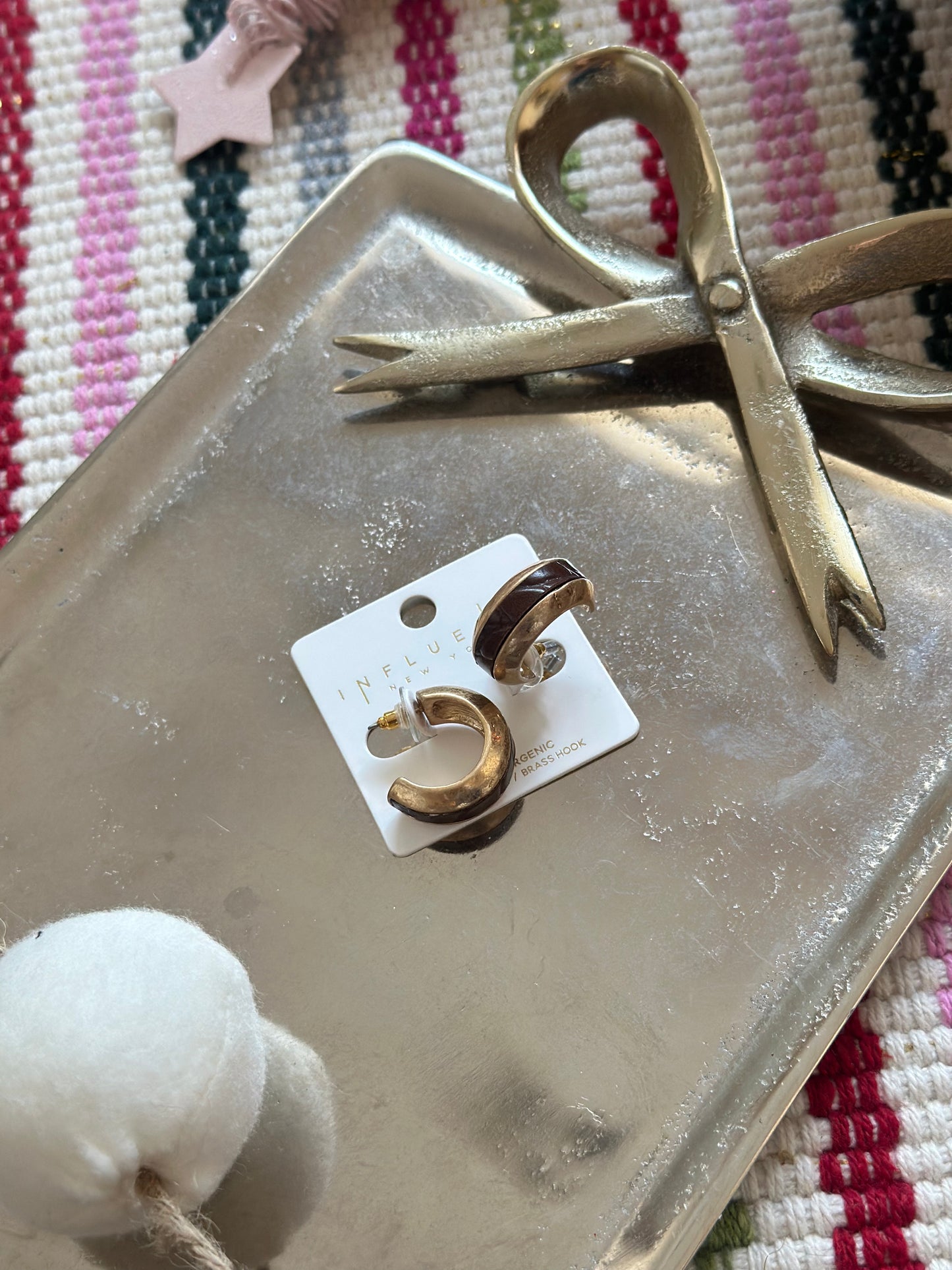 Charming Brown Leather Gold Hoops