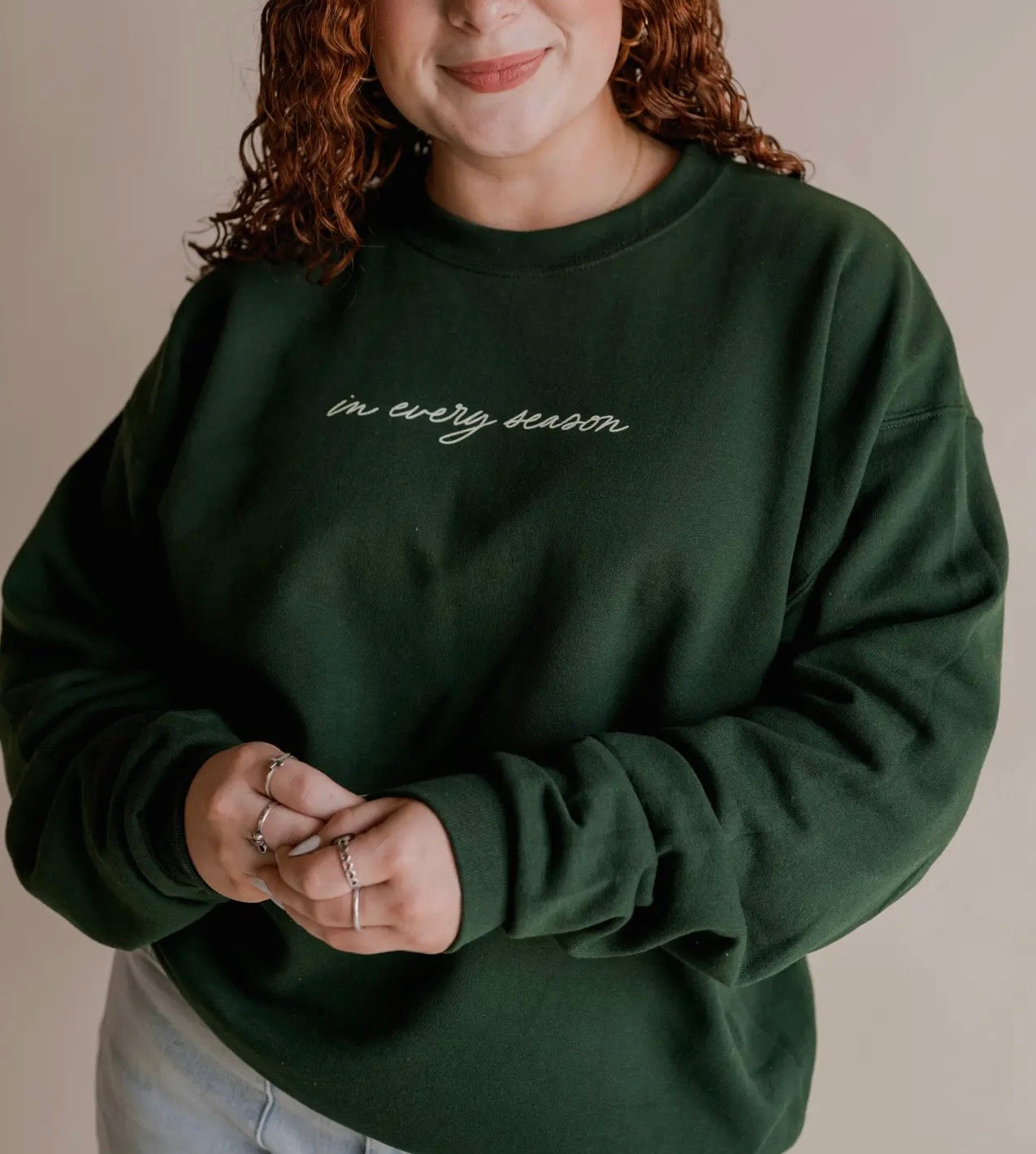 Praise Him In Every Season Deep Green Crewneck