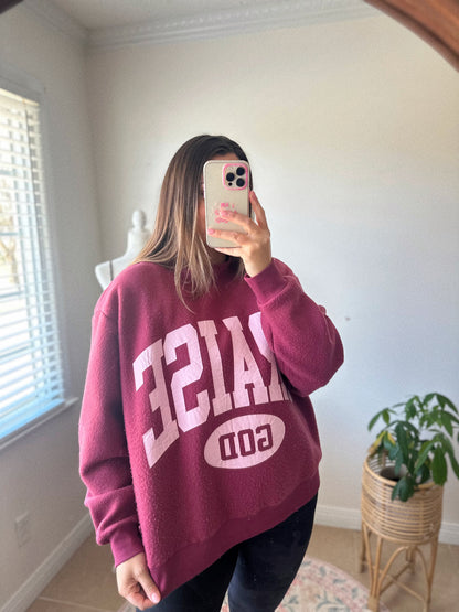 Reversible Polka Dot "PRAISE GOD" Pink + Red Mockneck Sweatshirt