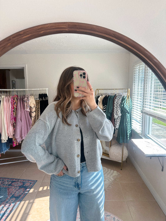 The Heather Haze Button Down Gray Cardigan Sweater