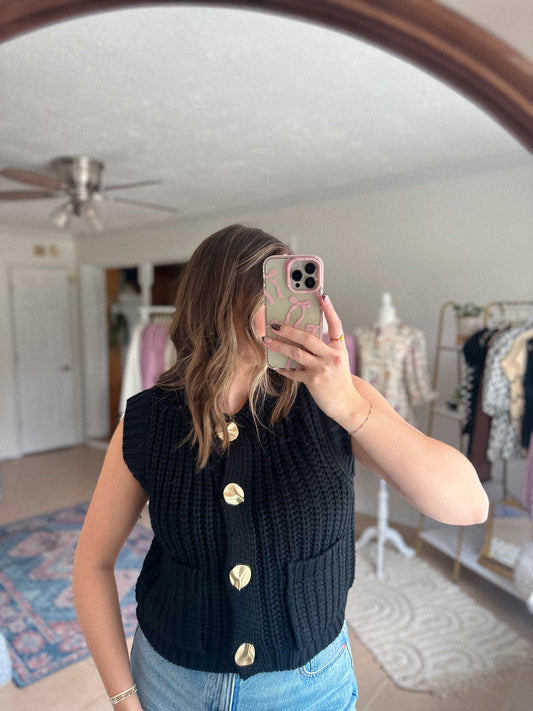 Plan To Make A Statement Chunky Black Knit Sweater Vest