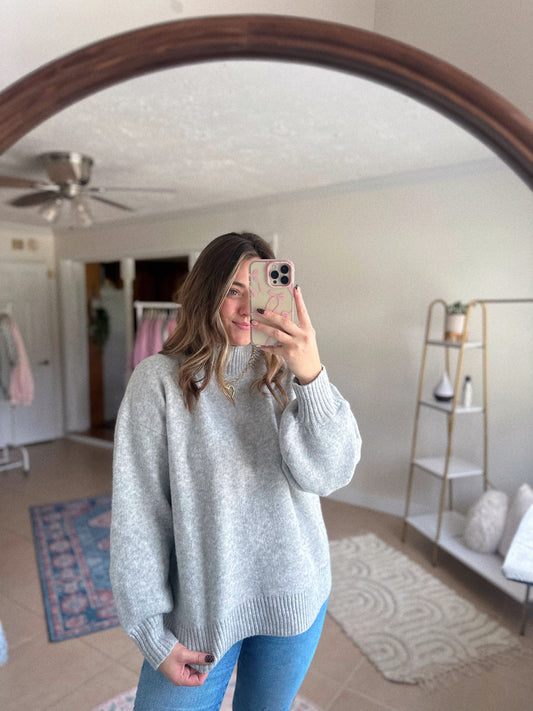 Dreaming Of Cozy Weather Heather Gray Mock Neck Sweater