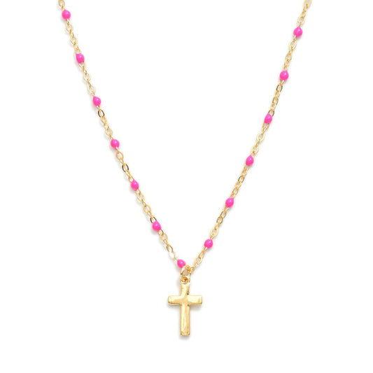 His Love Is Greater Pink Cross Necklace