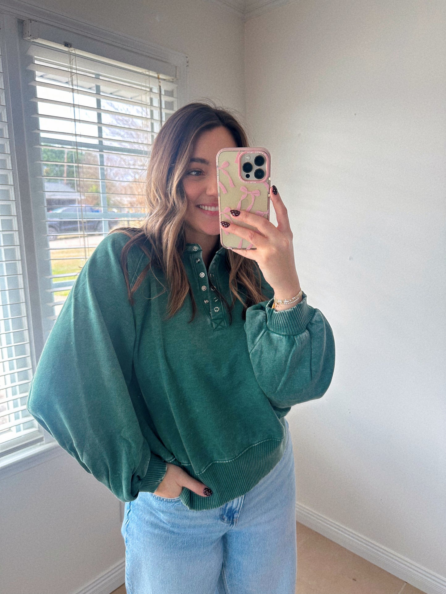 Dressing For Comfort Half Button Green Pullover RESTOCK