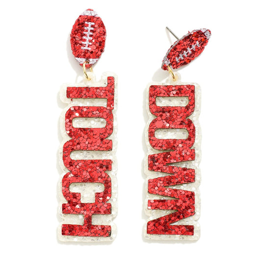 Touch Down Red & Cream Glitter Earrings