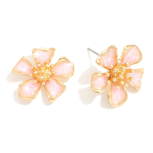 Golden Gaze Pink Flower Studs