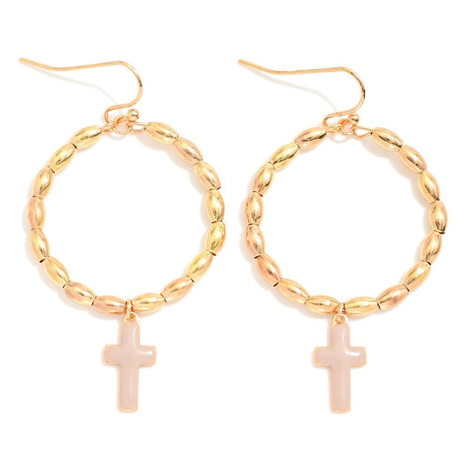 Saved By Grace Pink Cross Hoops