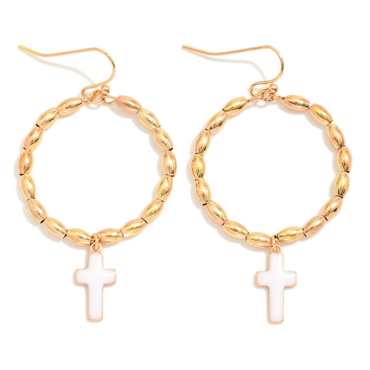 Saved By Grace White Cross Hoops