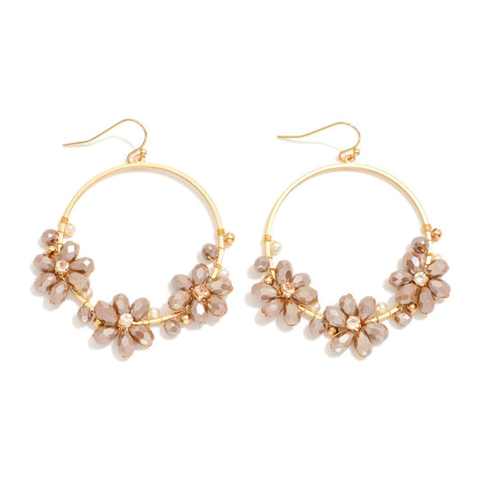 Bring On The Neutrals Beaded Floral Gold Hoops