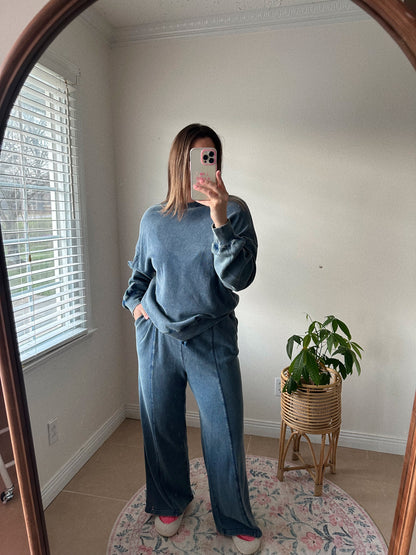 Blueberry Bliss Acid Wash Navy Blue Lounge Pants