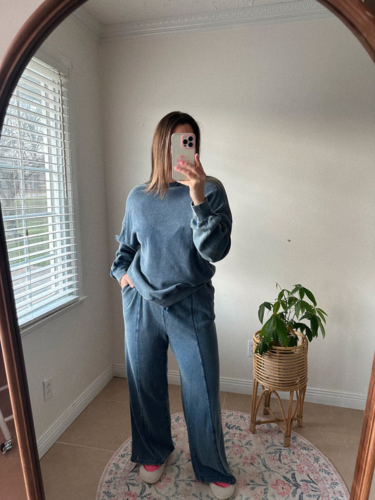 Blueberry Bliss Acid Wash Navy Blue Lounge Pants
