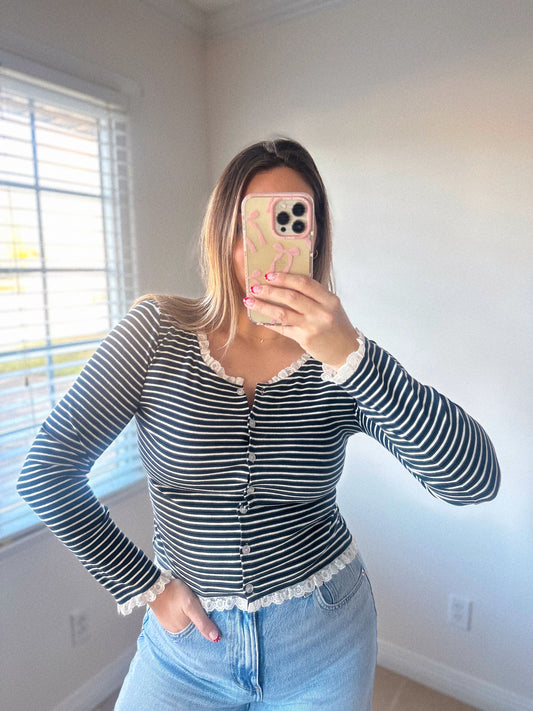 Lovely in Lace Striped Cardigan