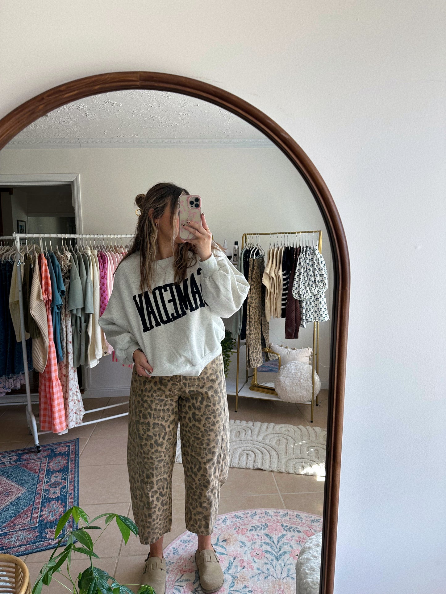 It's Gameday Season Embroidered White Melange Sweatshirt