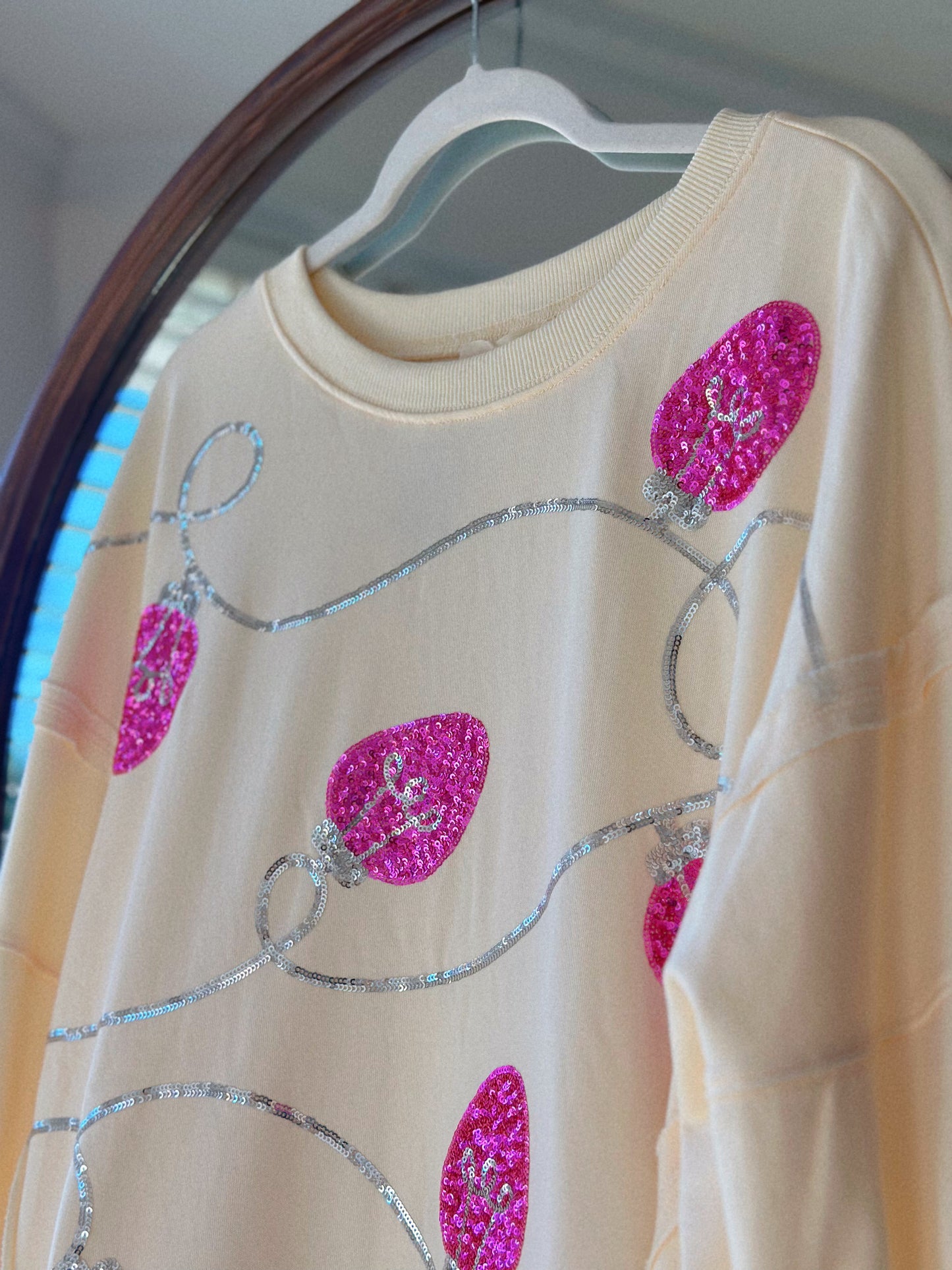 Christmas Cheer Pink + Silver Sequin Lights Pullover