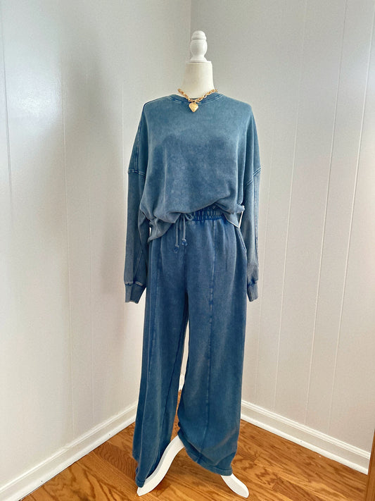Blueberry Bliss Acid Wash Navy Blue Lounge Pants