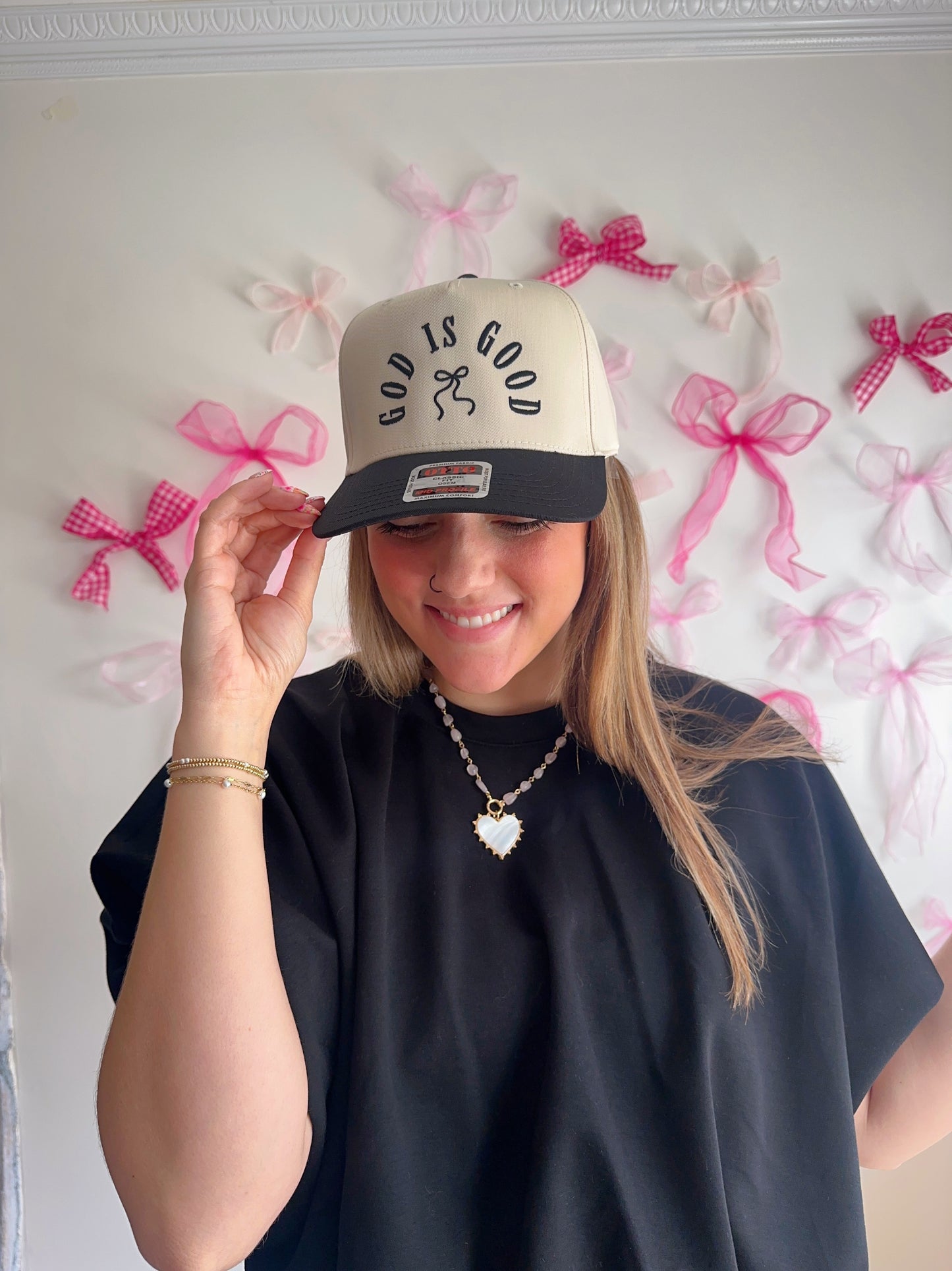 God Is Good Black Threaded Trucker Hat