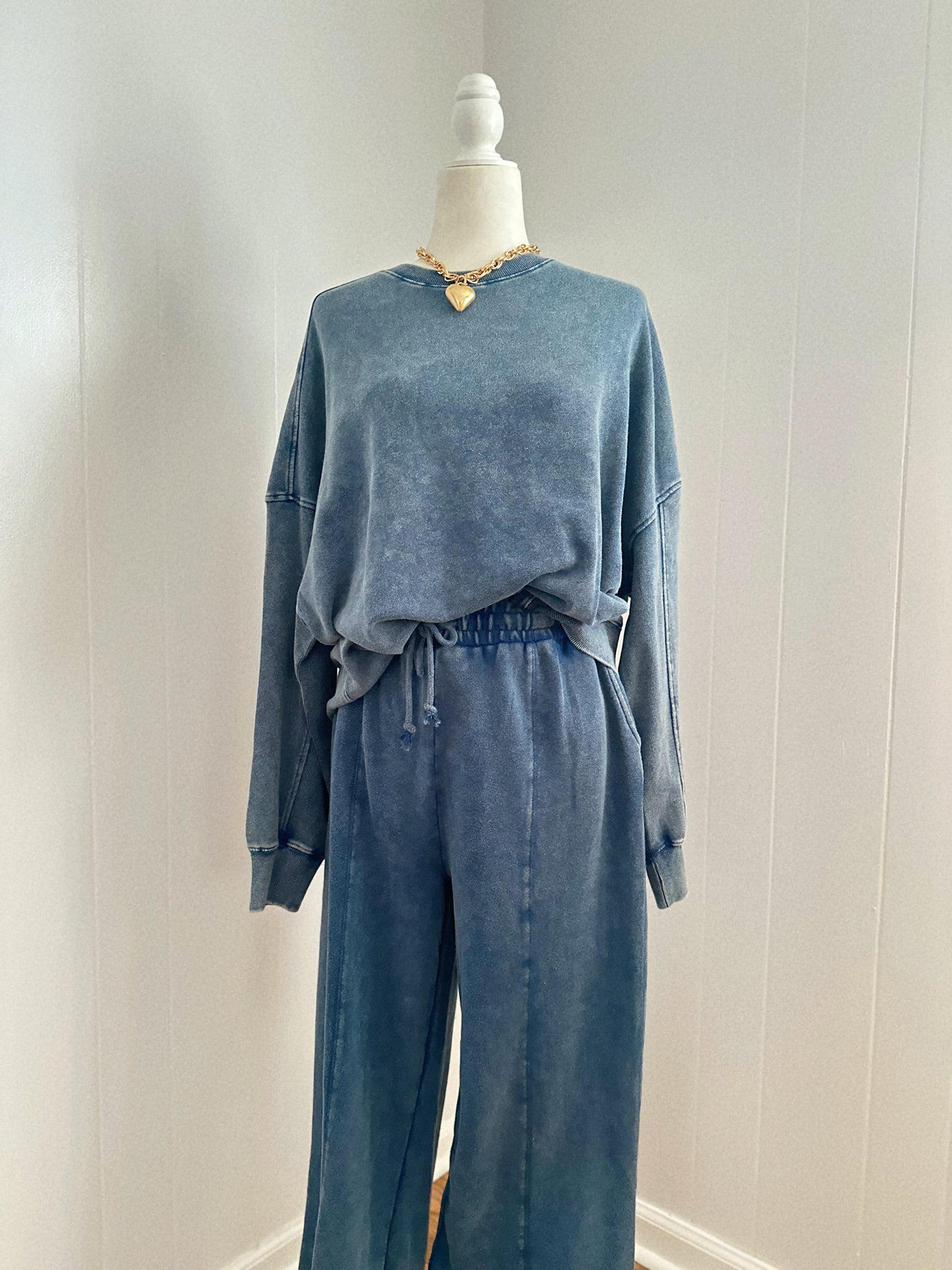 Blueberry Bliss Acid Wash Navy Blue Oversized Sweatshirt