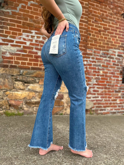 Risen Graceful Appearance High Rise Ankle Flare Jeans - SALE