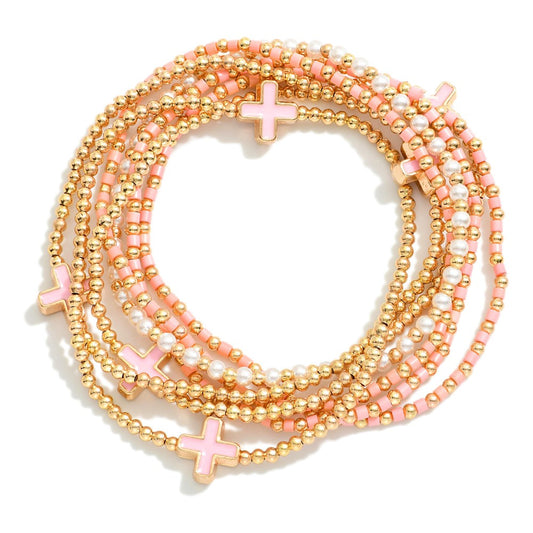RESTOCK Blush + Bloom Gold & Pink Bracelet Stack