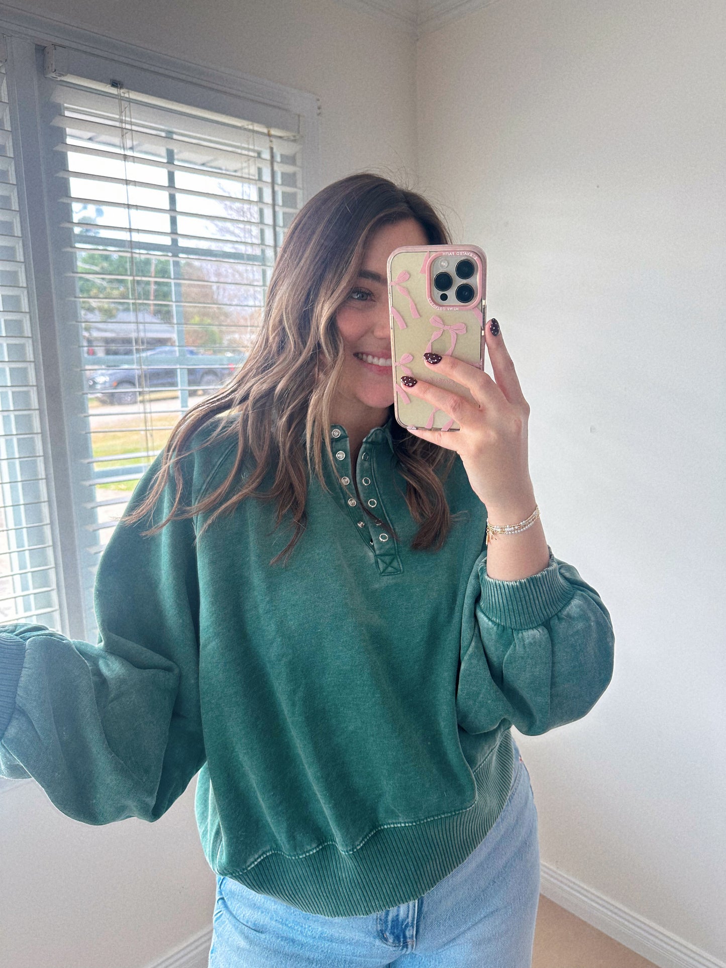 Dressing For Comfort Half Button Green Pullover RESTOCK