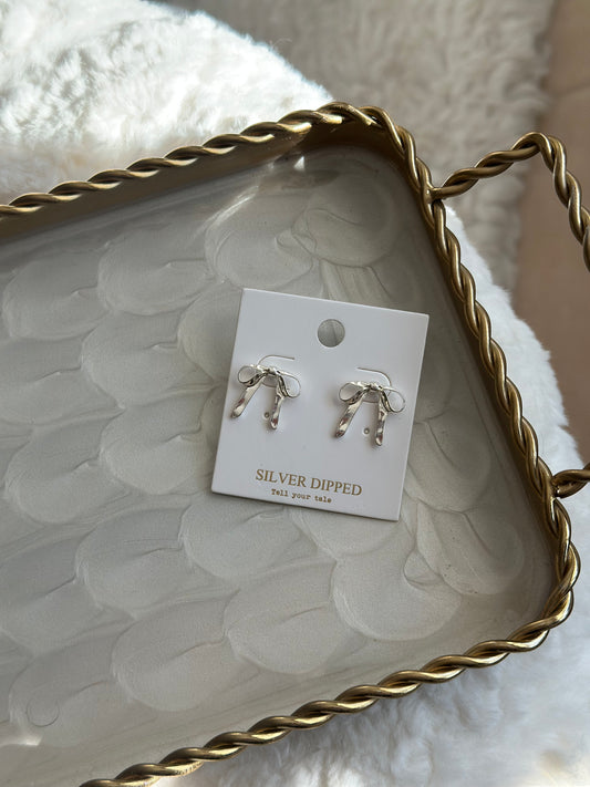 Adorable Silver Bow Studs