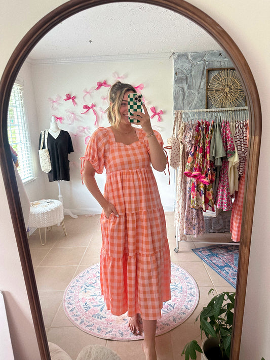 Picnic In Positano Checkered Midi Dress