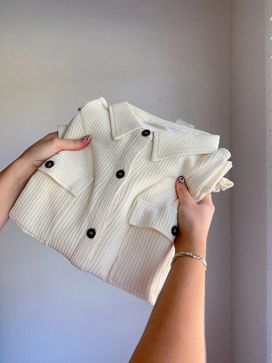 Head In The Clouds Cream Waffle Knit Shacket