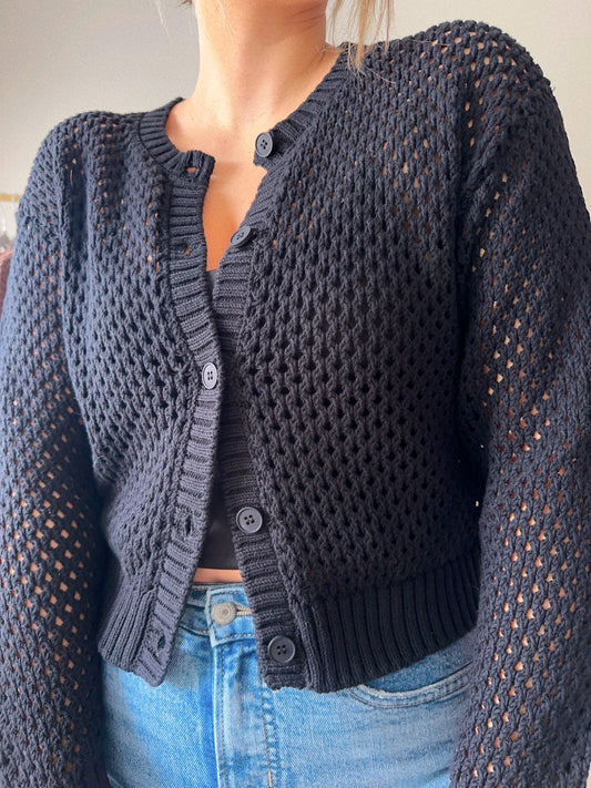 Layered & Lovely Crochet Cardigan - Black
