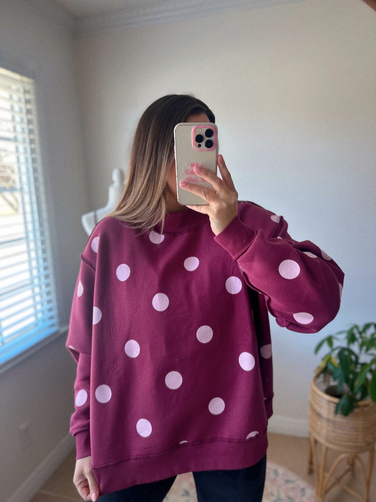 Reversible Polka Dot "PRAISE GOD" Pink + Red Mockneck Sweatshirt
