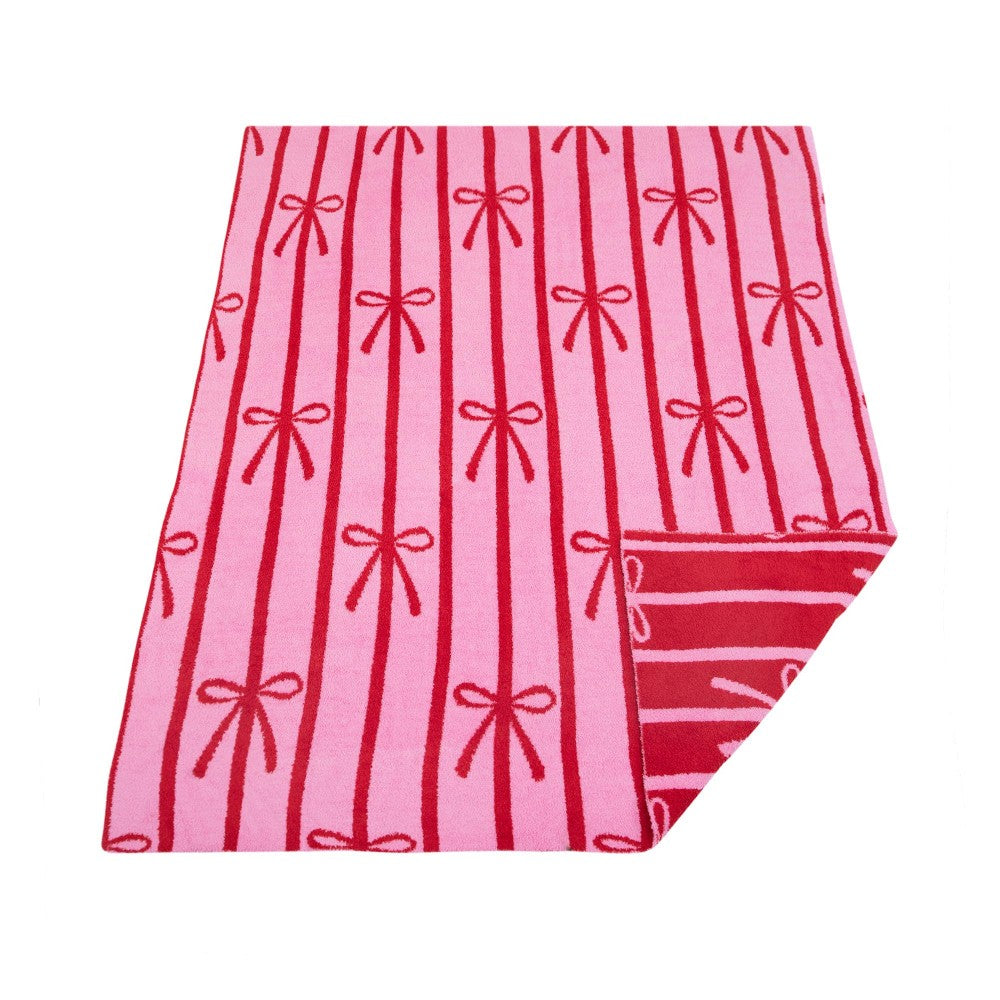 Holiday Striped Bow Soft Blanket