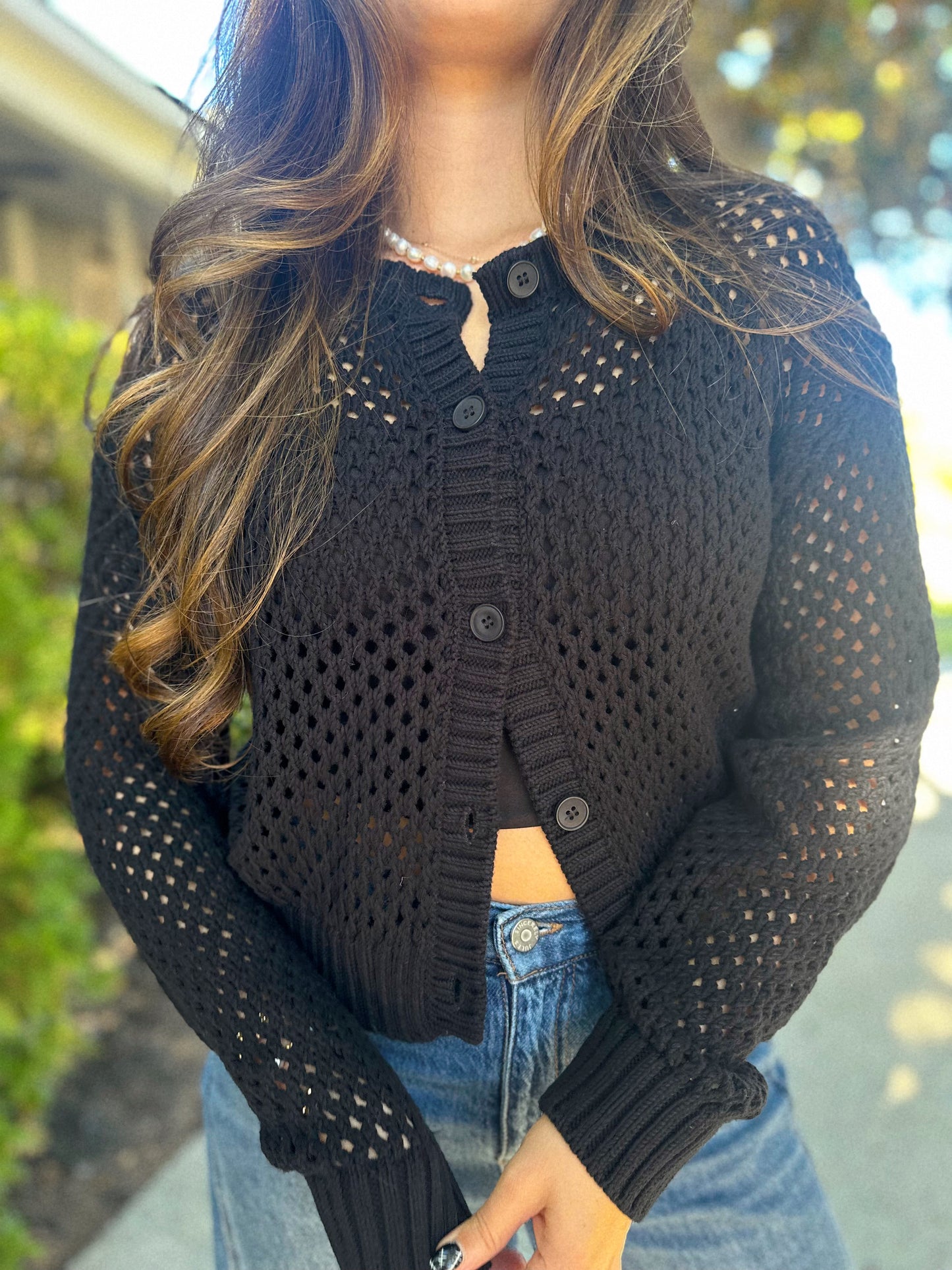 Layered & Lovely Crochet Cardigan - Black SALE