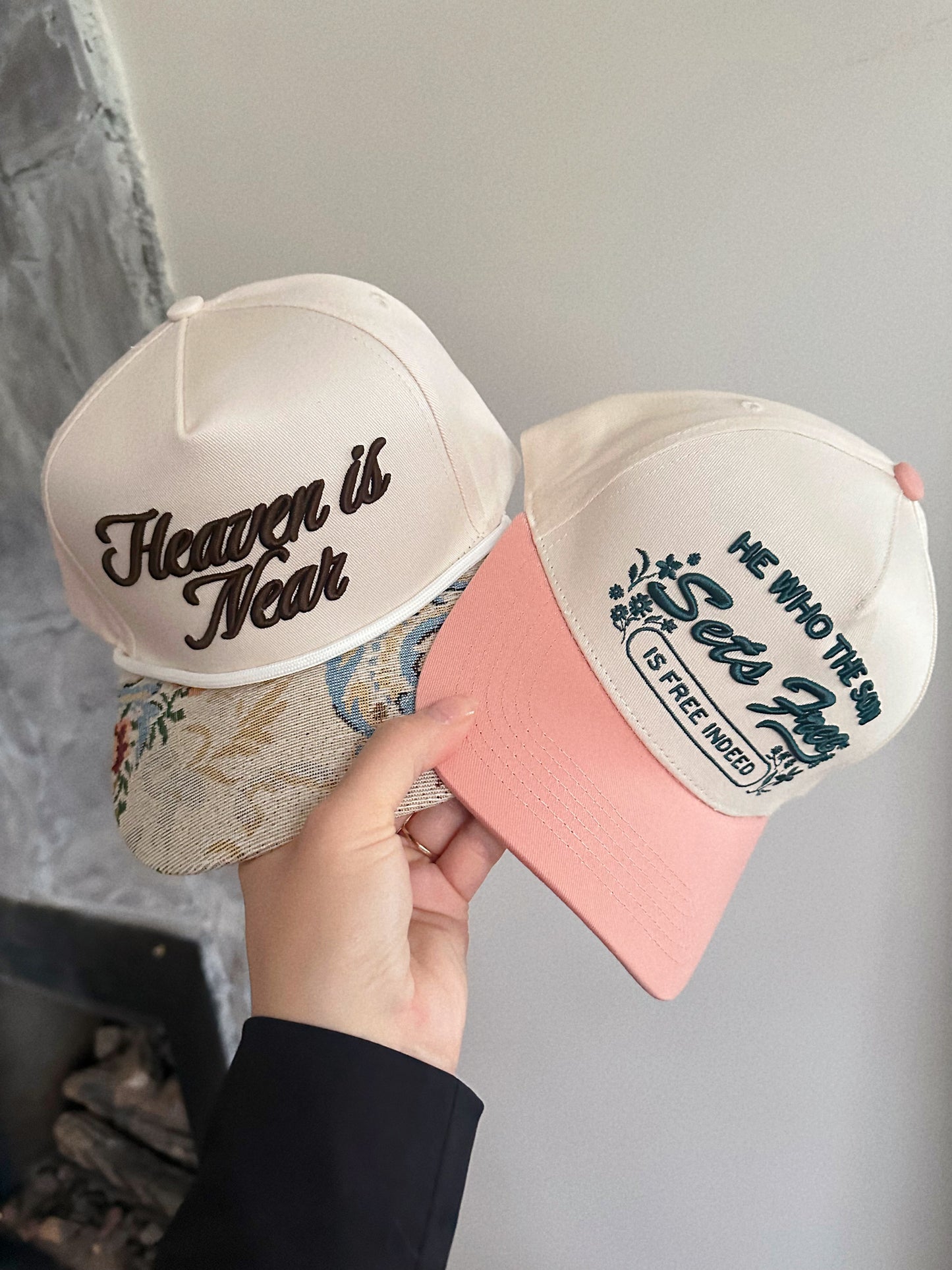 He Who The Son Sets Free Light Pink Trucker Hat