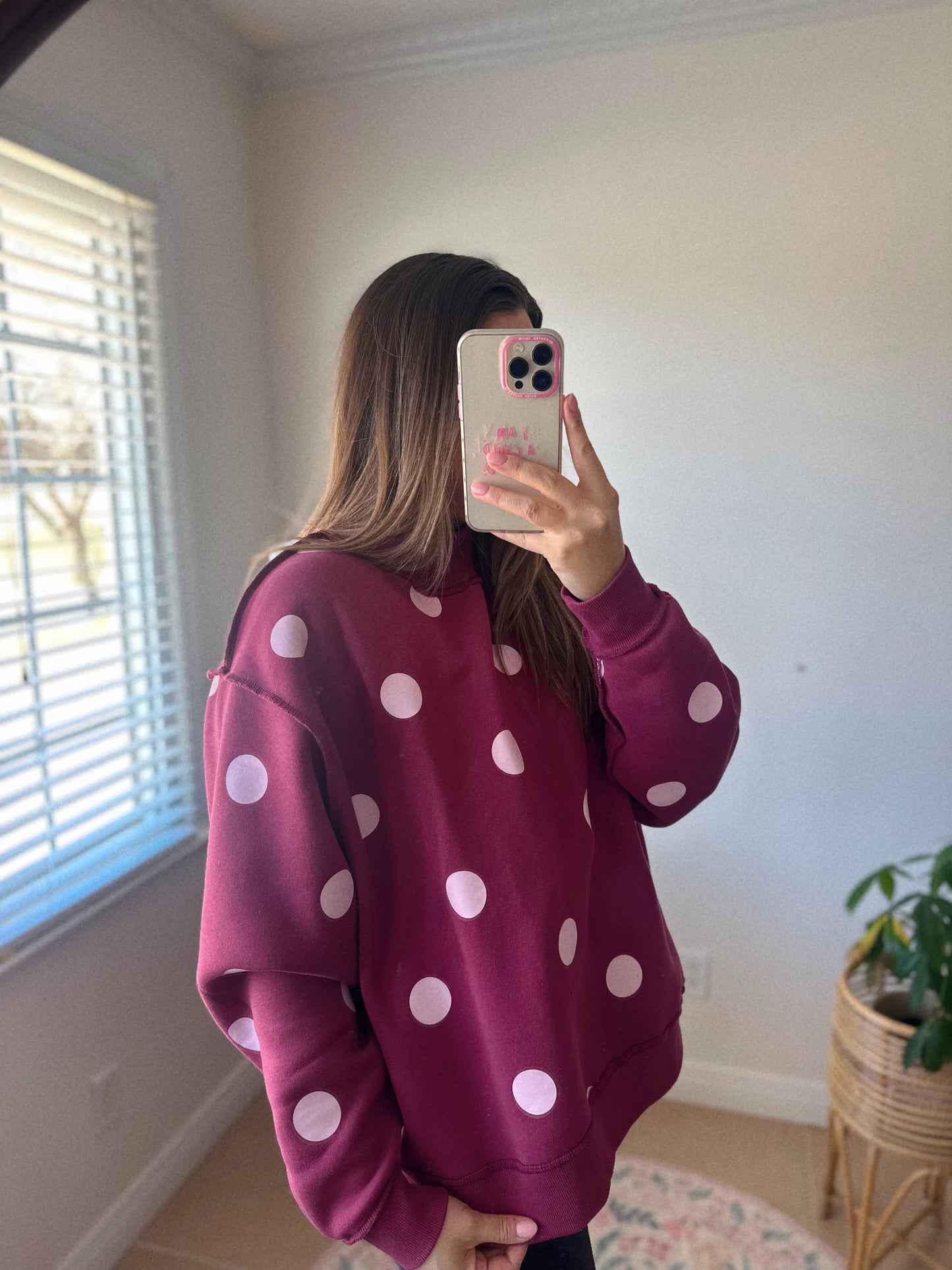 Reversible Polka Dot "PRAISE GOD" Pink + Red Mockneck Sweatshirt