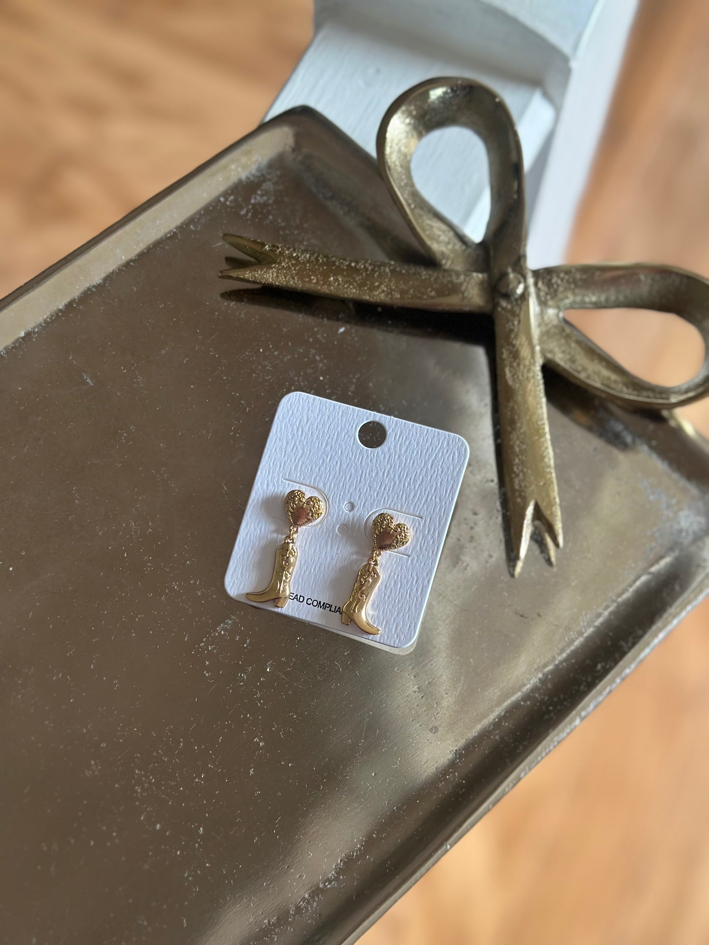 Southern Bell Gold Cowgirl Boot Earrings
