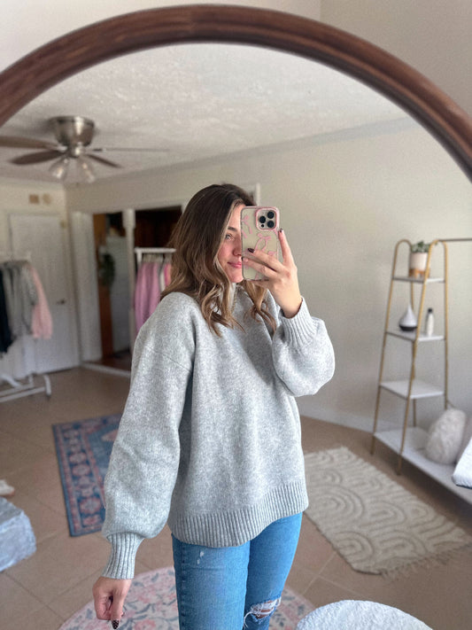 Dreaming Of Cozy Weather Heather Gray Mock Neck Sweater
