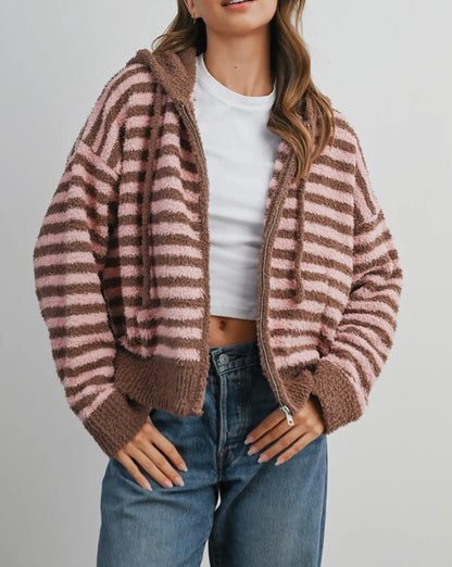 Brown Sugar Sweetness Striped Zip-Up Jacket
