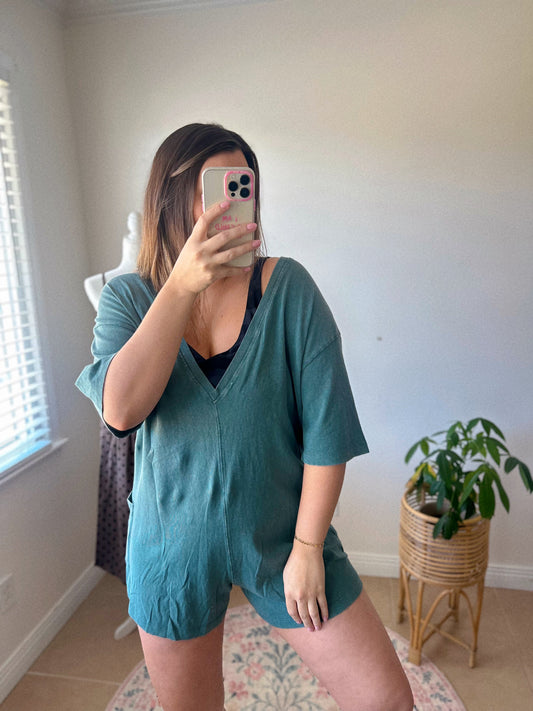 Dreamiest Cotton Dark Teal Tshirt Romper