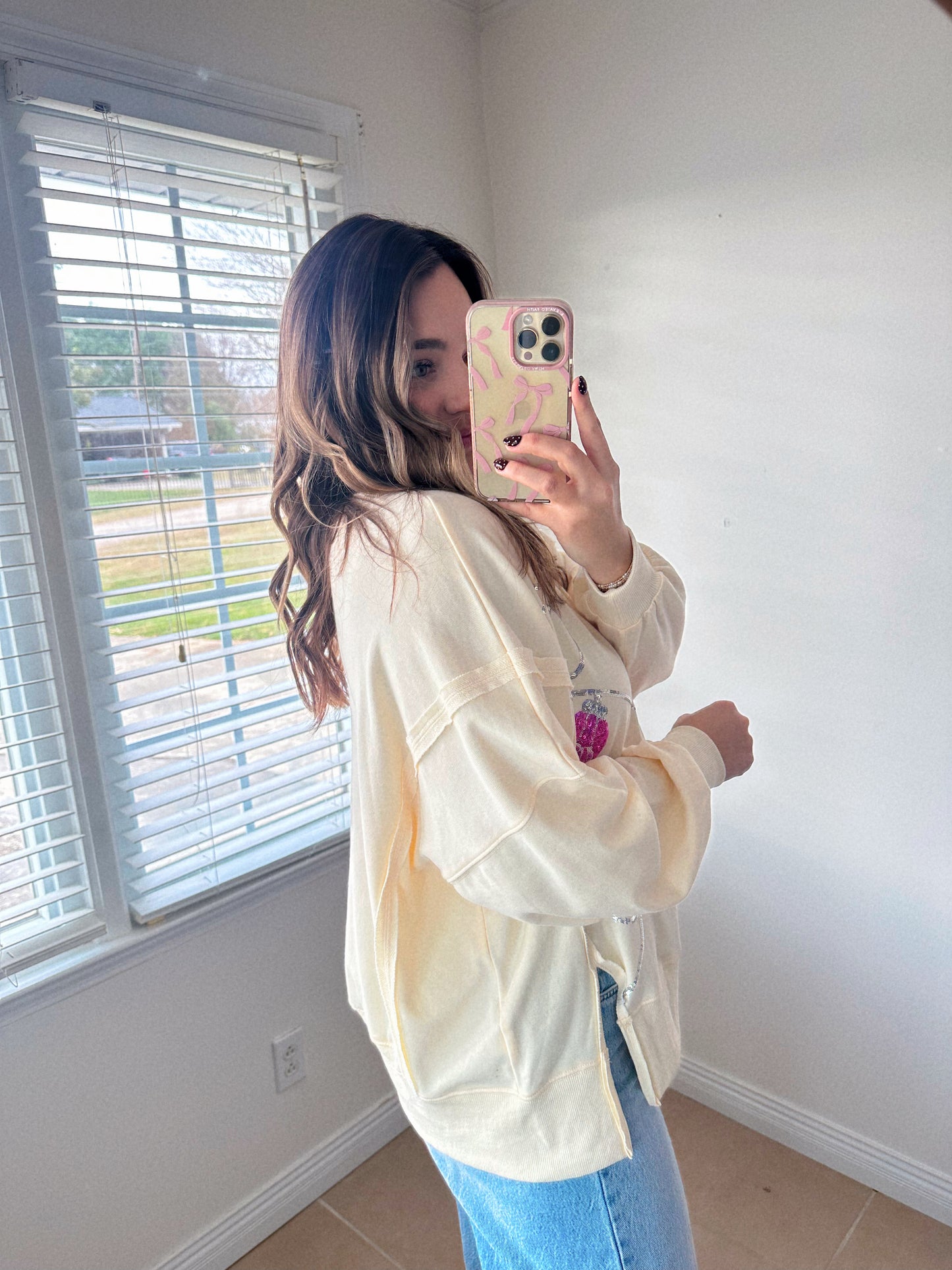 Christmas Cheer Pink + Silver Sequin Lights Pullover