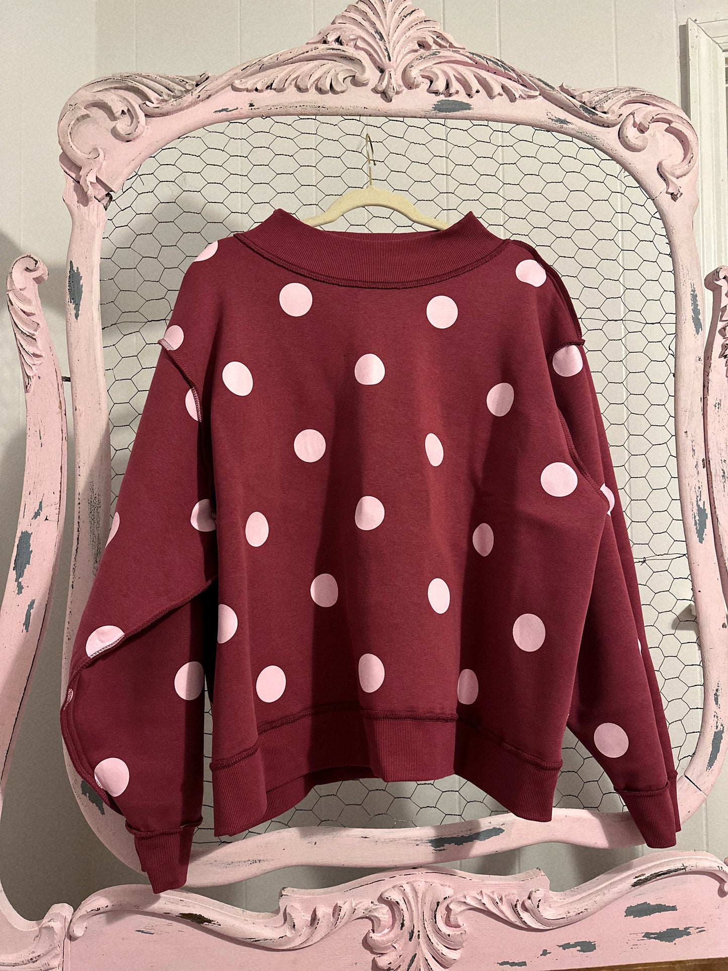 Reversible Polka Dot "PRAISE GOD" Pink + Red Mockneck Sweatshirt