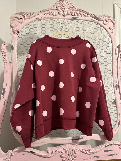 Reversible Polka Dot "PRAISE GOD" Pink + Red Mockneck Sweatshirt