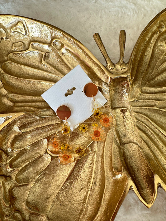 Sunflower Field Date Butterfly Resin Earrings