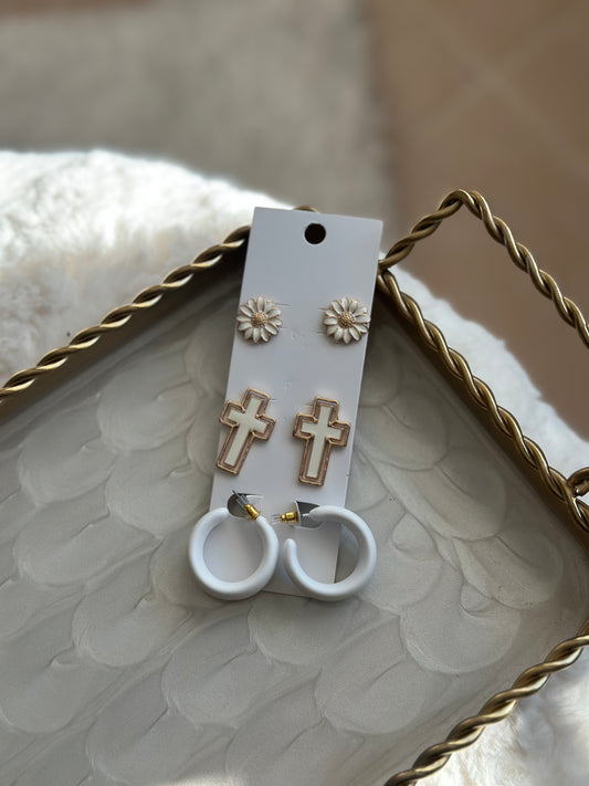 Daisy + Cross Earring Set