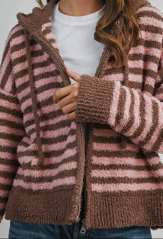 Brown Sugar Sweetness Striped Zip-Up Jacket