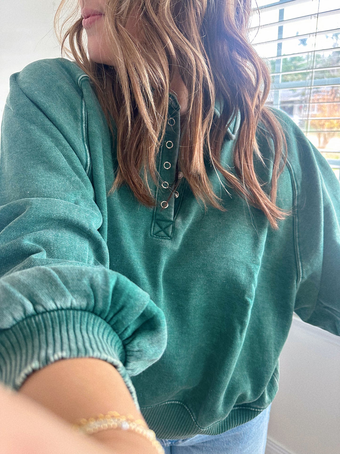 Dressing For Comfort Half Button Green Pullover RESTOCK
