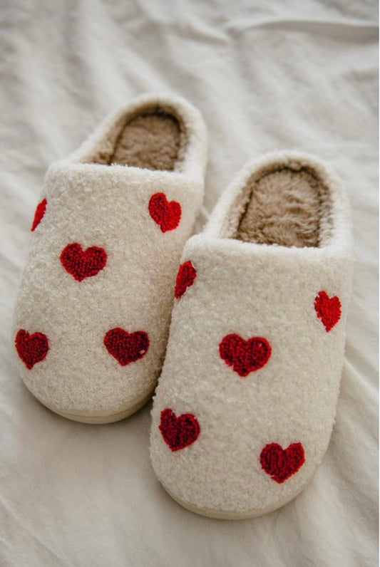Sweetheart Lovin’ Fuzzy Red Heart Slippers