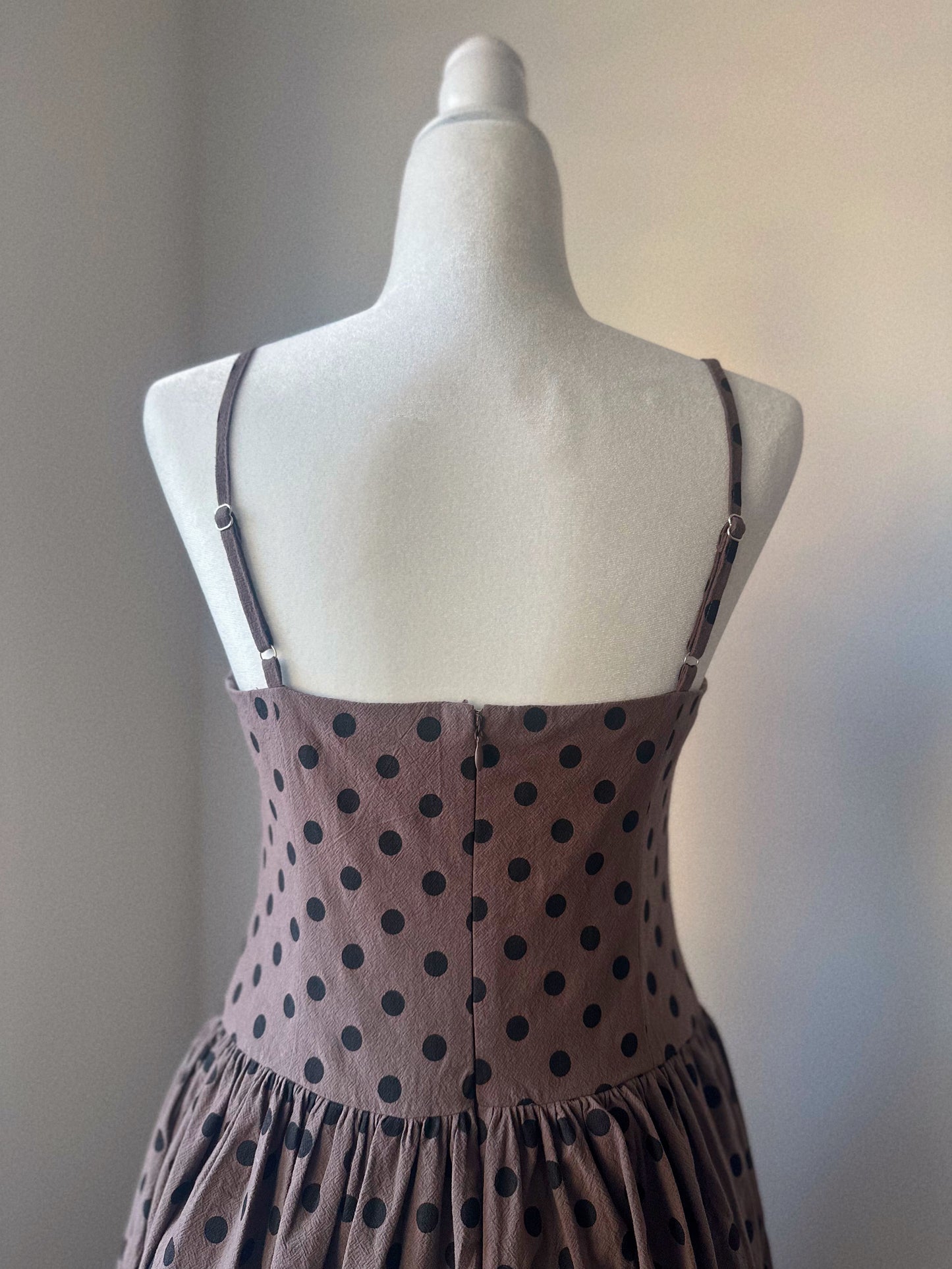 Mocha Muse Polka Dot Drop Waist Midi Dress
