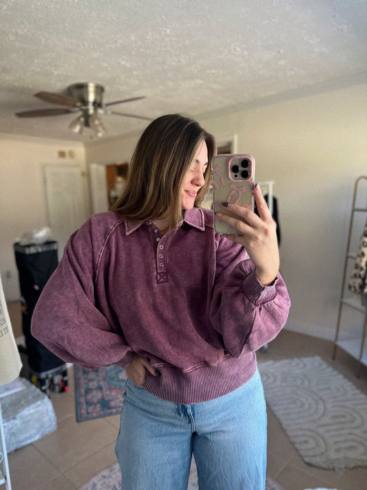 Dressing For Comfort Half Button Plum Pullover