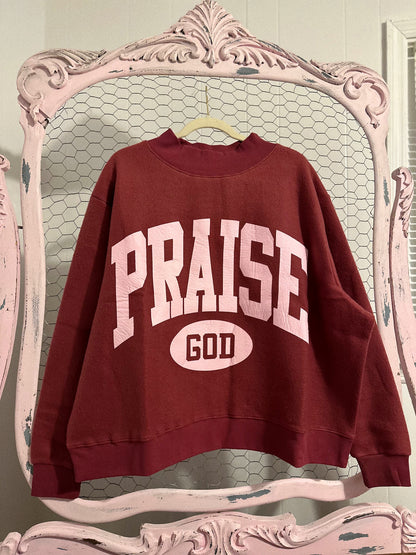 Reversible Polka Dot "PRAISE GOD" Pink + Red Mockneck Sweatshirt