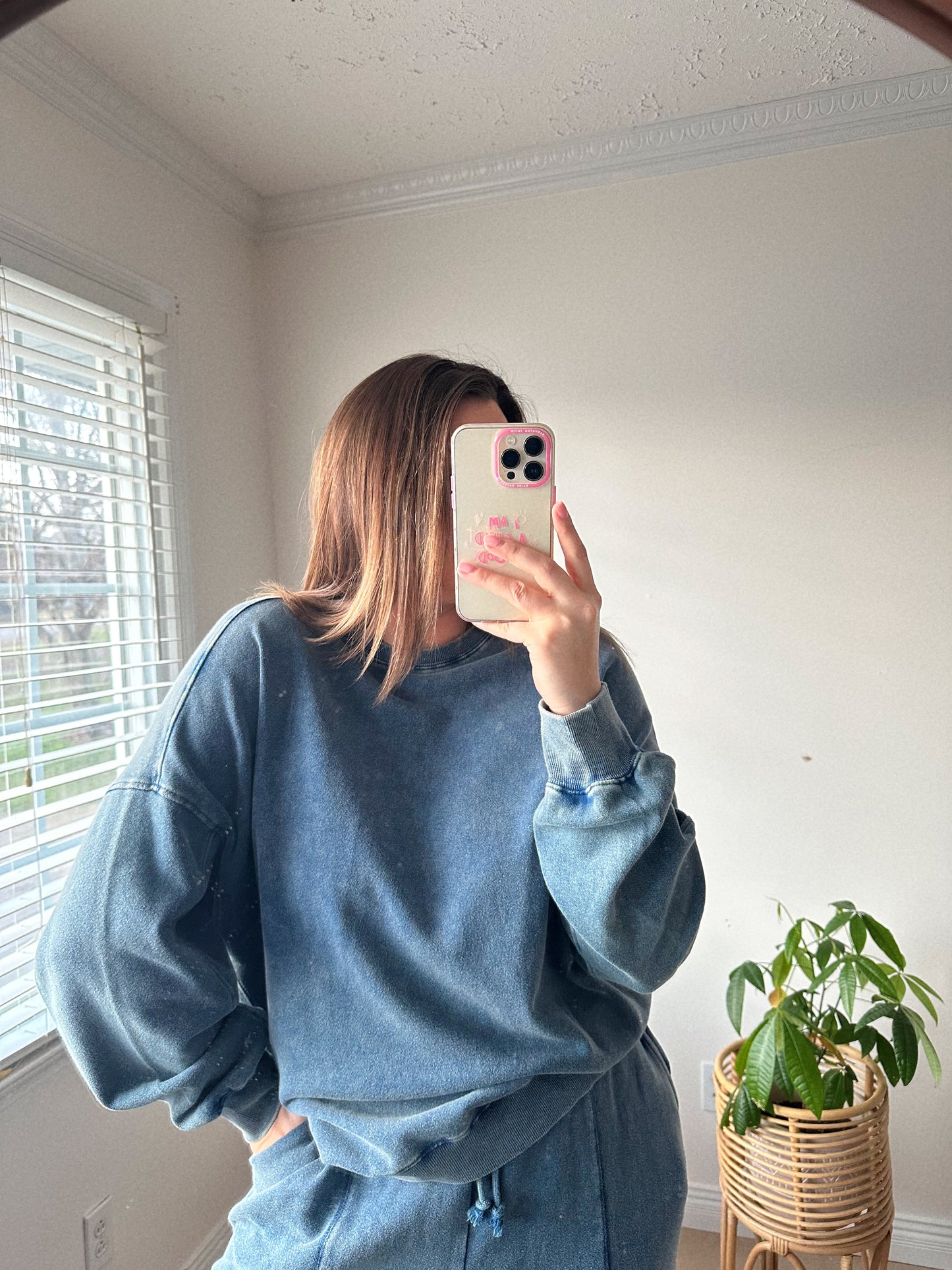 Blueberry Bliss Acid Wash Navy Blue Oversized Sweatshirt